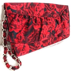 White House Black Market Satin Ruffle Rose Clutch Cocktail Purse